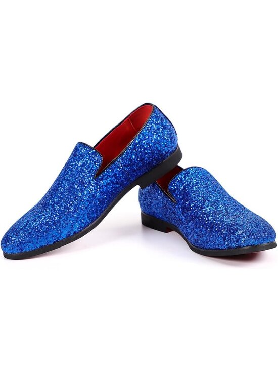 Men\'s Blue Leather Glitter Sparkly Loafers Slip On Tuxedo Formal Events Shoes main image 4